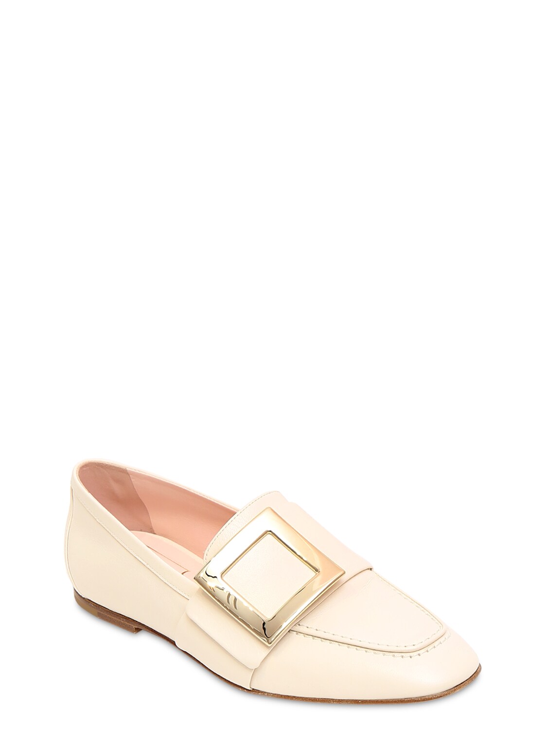 Shop Roger Vivier 25mm Soft Leather Loafers In Off-white