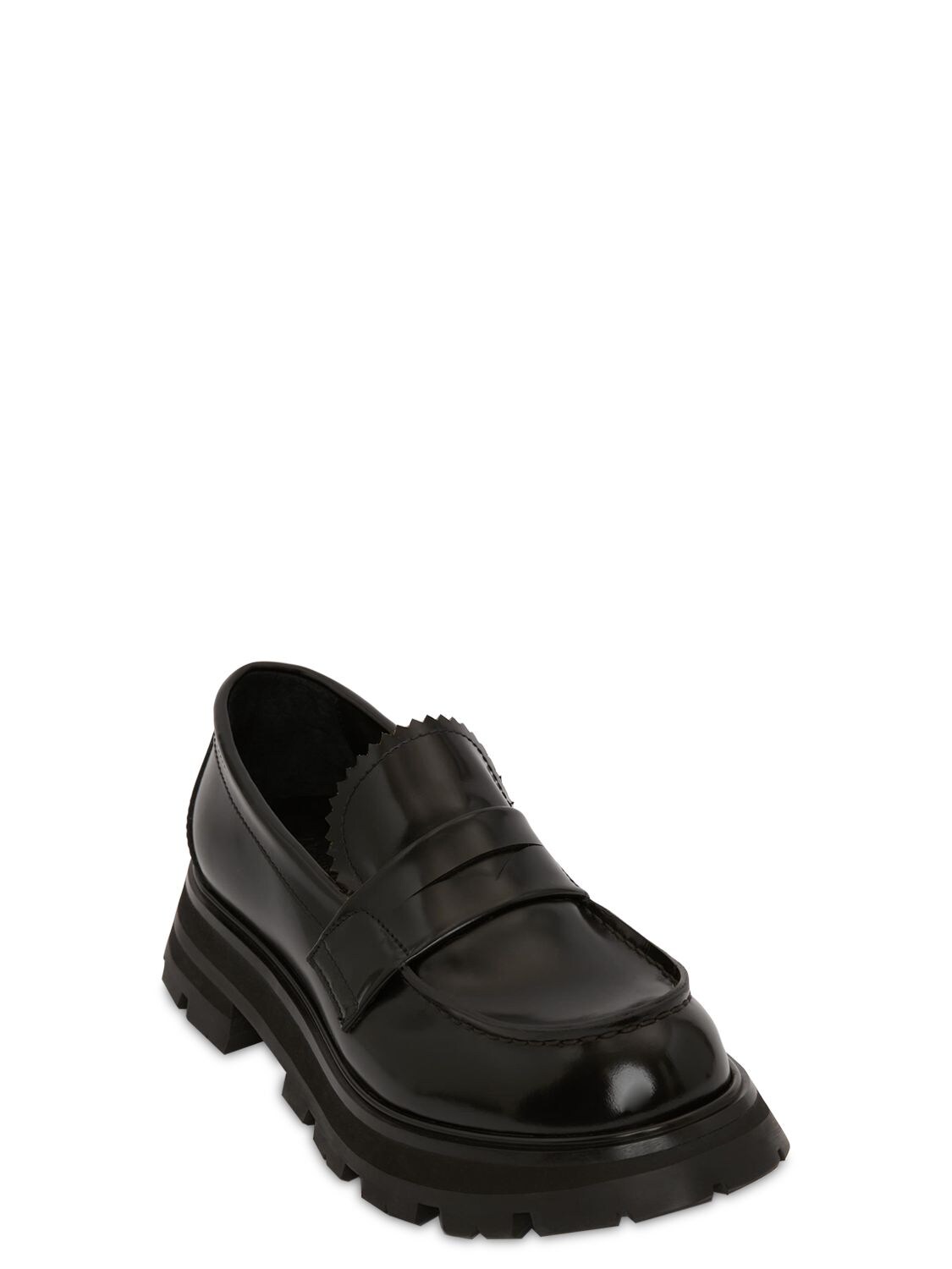 Shop Alexander Mcqueen 45mm Wander Brushed Leather Loafers In Black