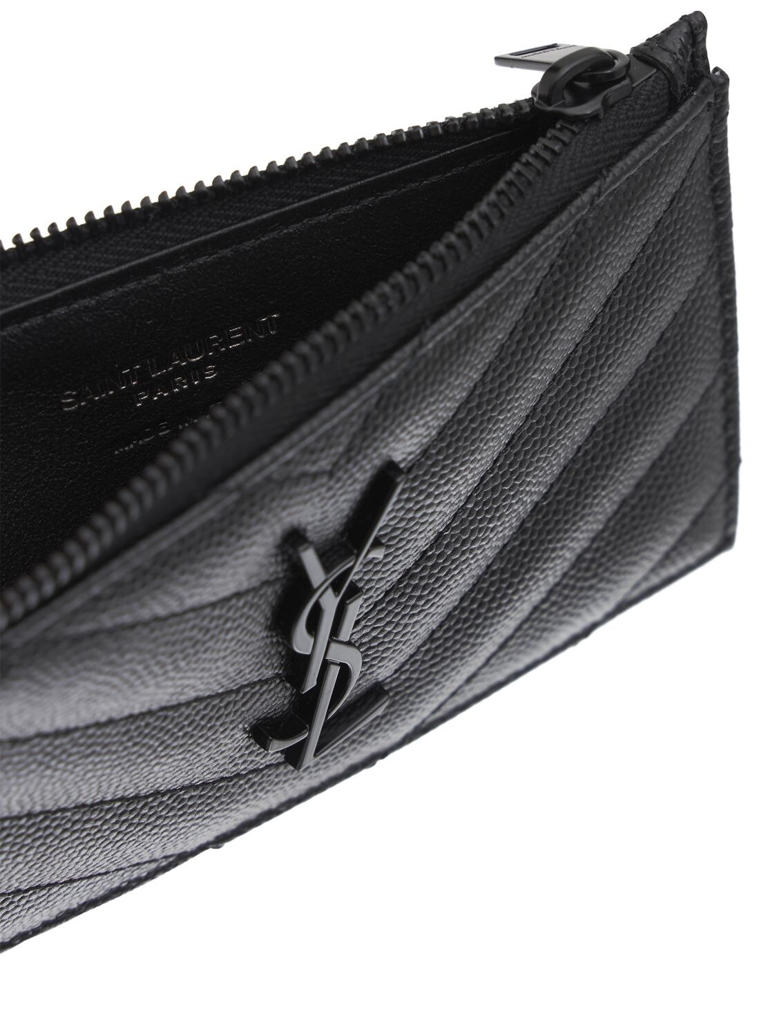 Shop Saint Laurent Monogram Grained Leather Zip Card Holder In Черный