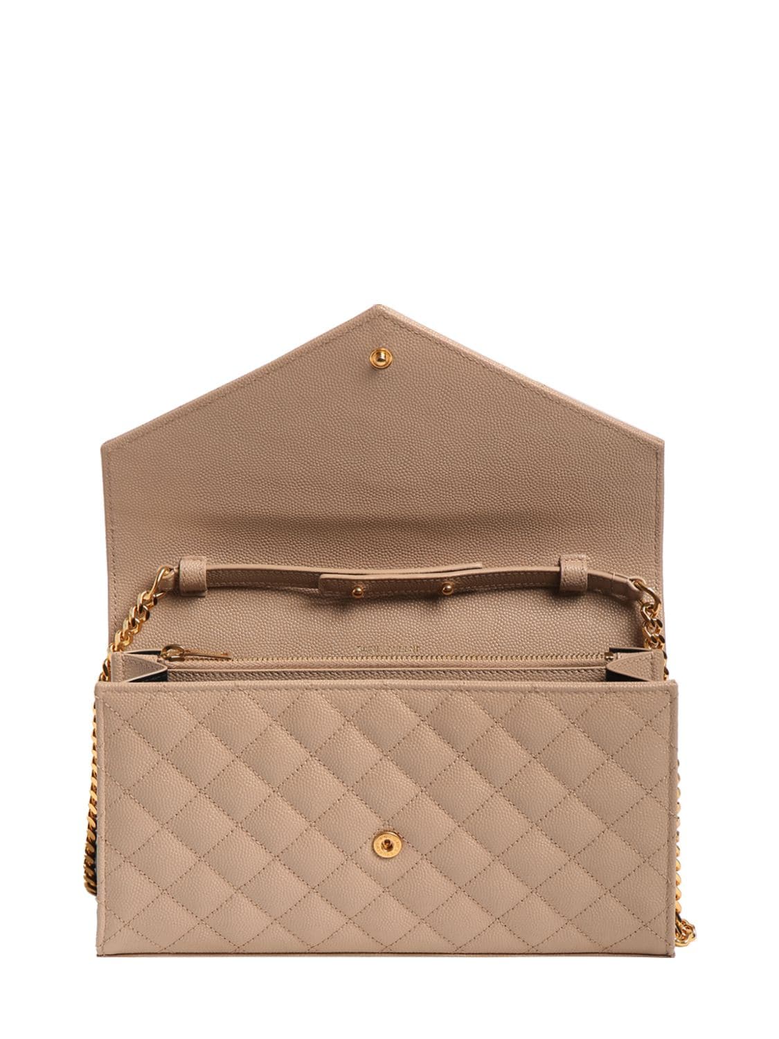 Shop Saint Laurent Monogram Quilted Leather Chain Wallet In Dark Beige