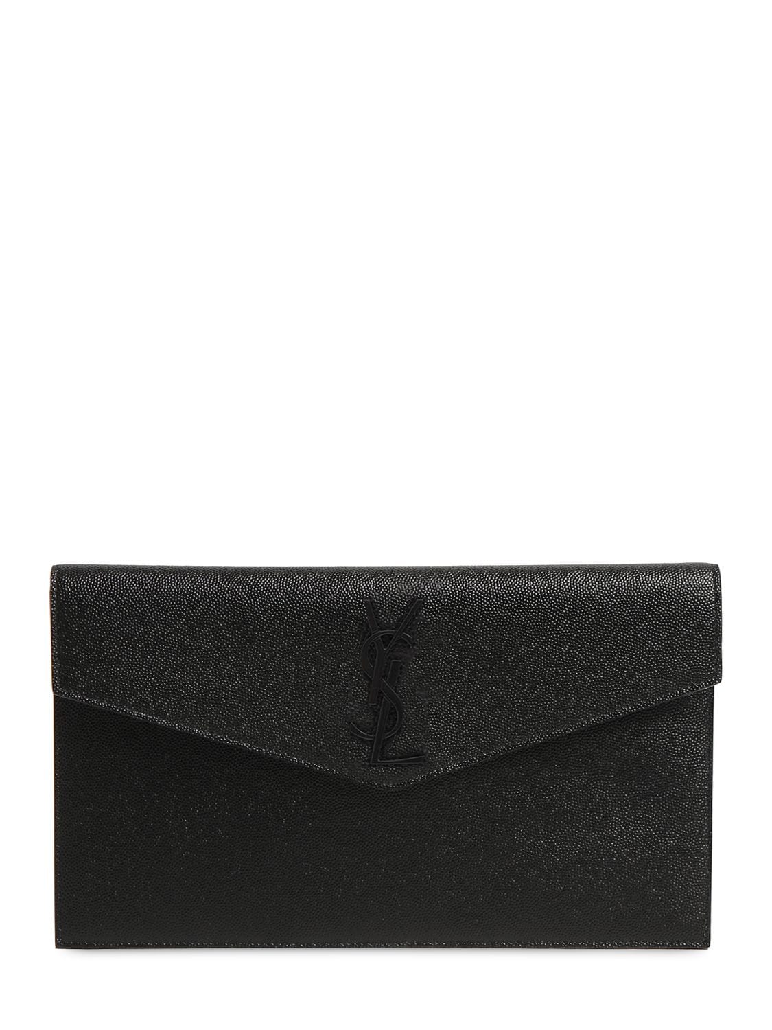 Saint Laurent // Black Uptown Monogram Pebbled Leather Clutch