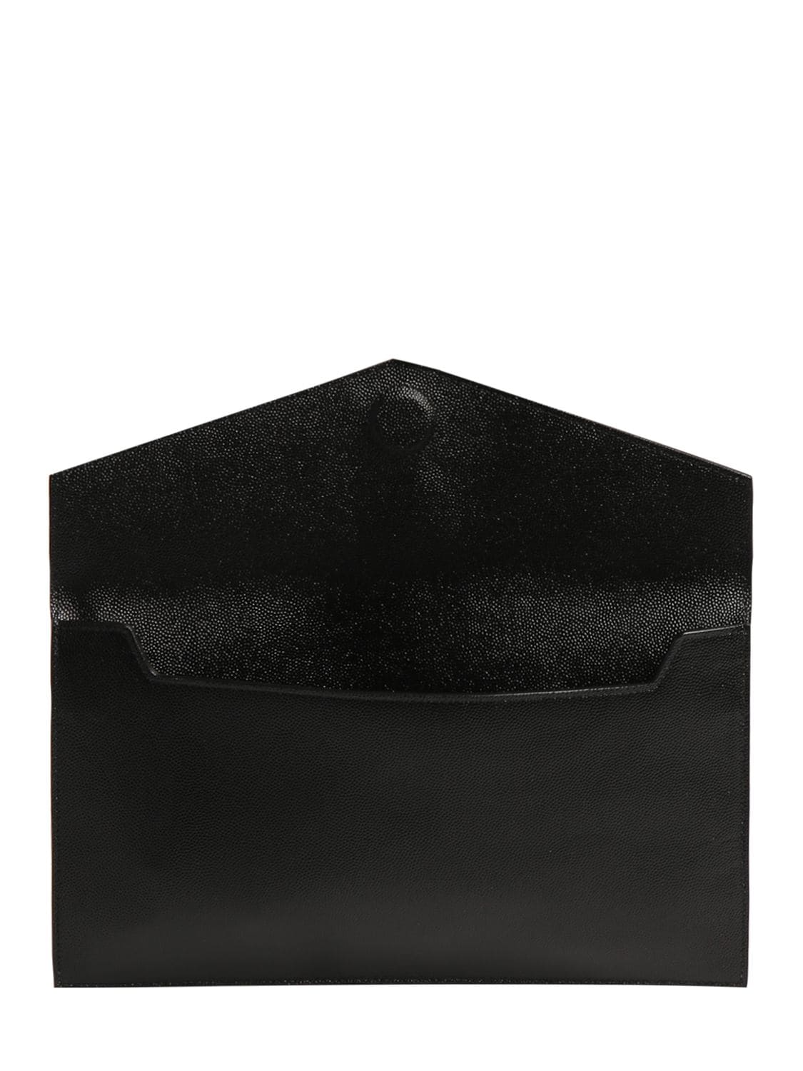 Shop Saint Laurent Uptown Leather Clutch In Black