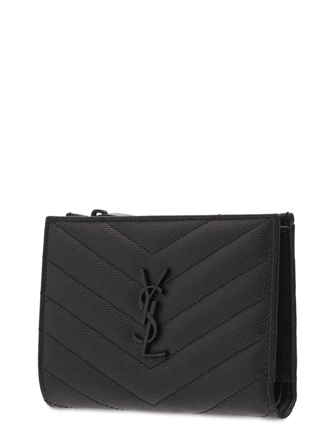 Shop Saint Laurent Monogram Leather Bifold Wallet In Черный