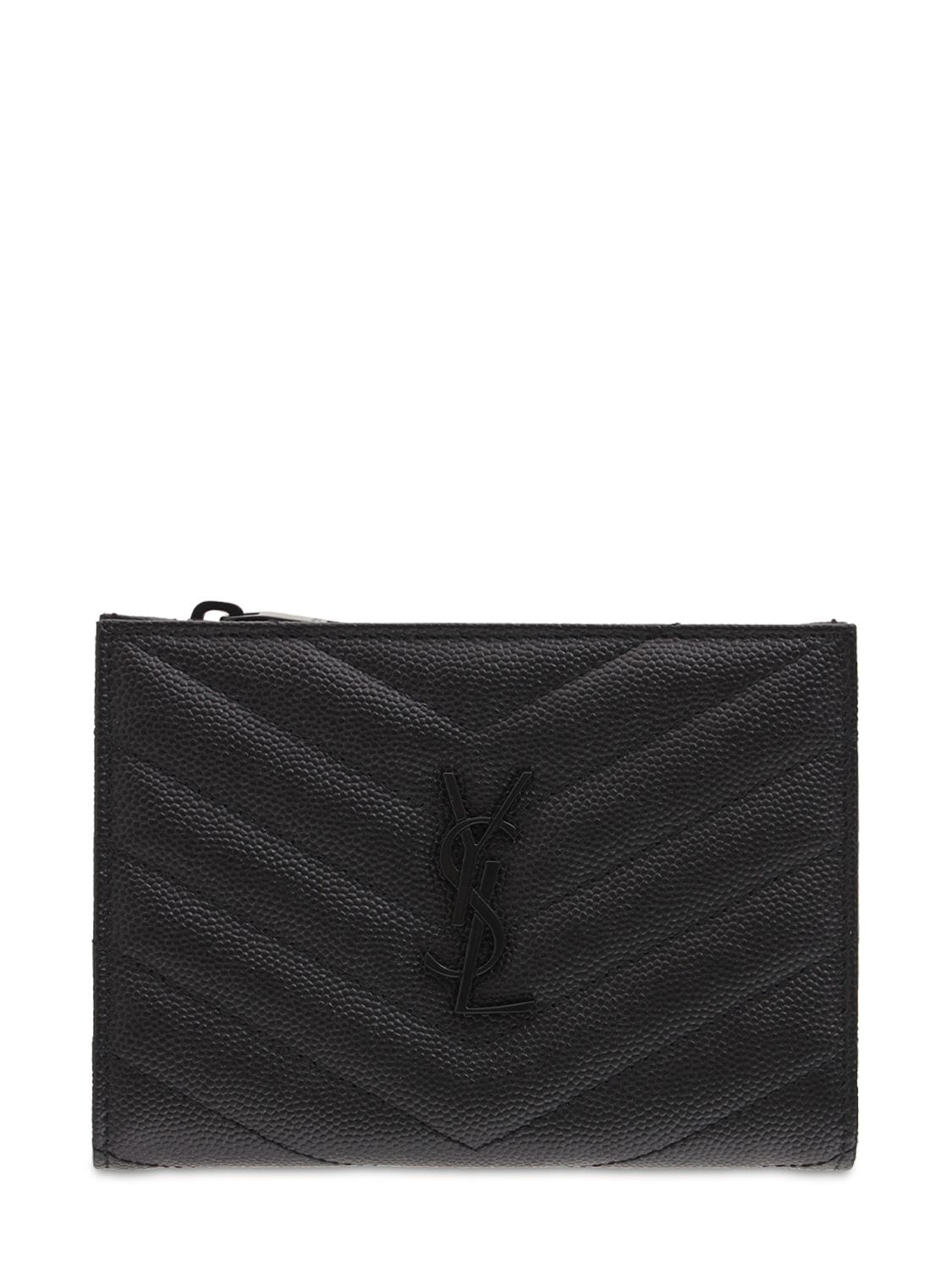 Saint Laurent Monogram Leather Bifold Wallet In Черный