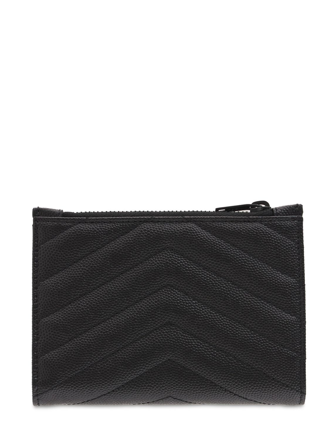 Shop Saint Laurent Monogram Leather Bifold Wallet In Черный