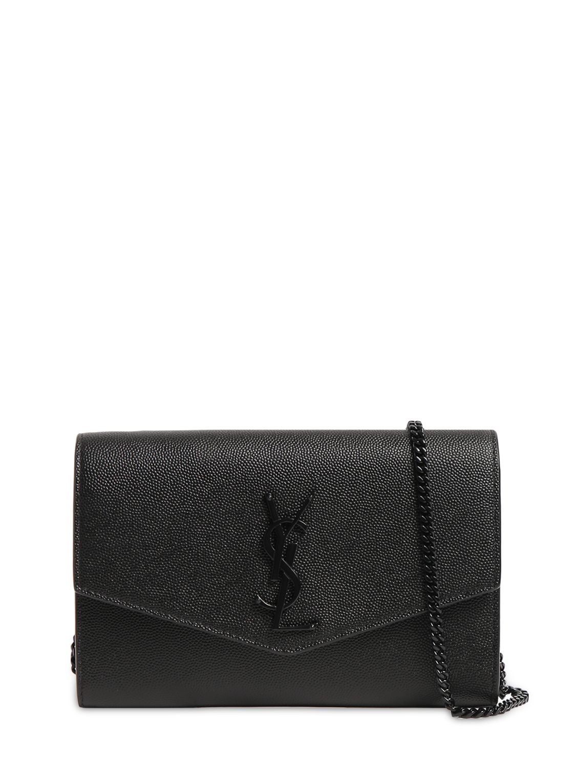 Saint Laurent Uptown Pebbled Calfskin Leather Wallet On A Chain In 1000
