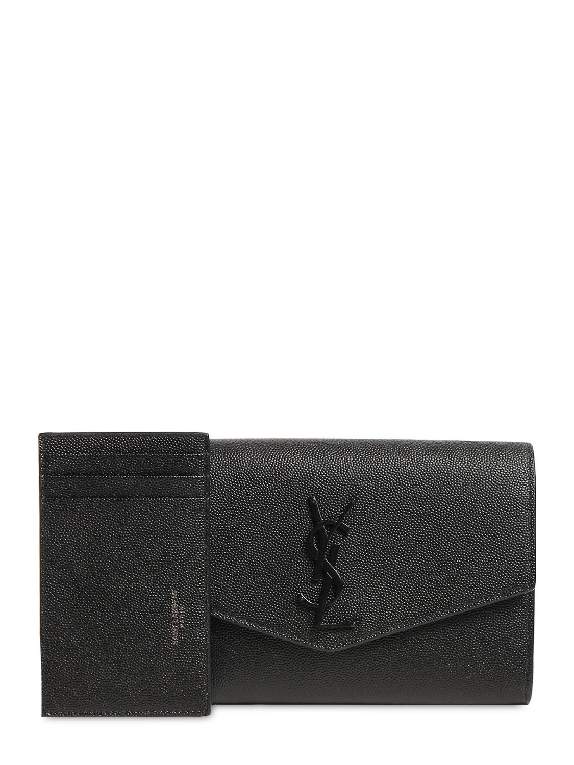 Shop Saint Laurent Uptown Leather Chain Wallet In Black