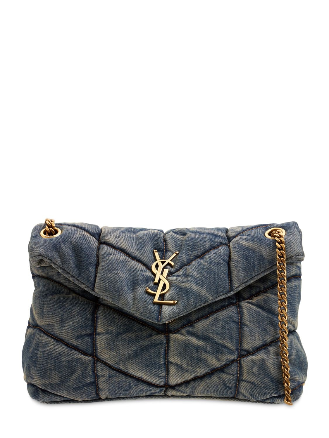 Shop Saint Laurent Small Puffer Chain Shoulder Bag In Rodeo Blue
