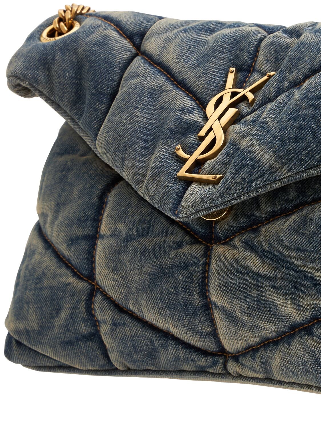 Shop Saint Laurent Small Puffer Chain Shoulder Bag In Rodeo Blue