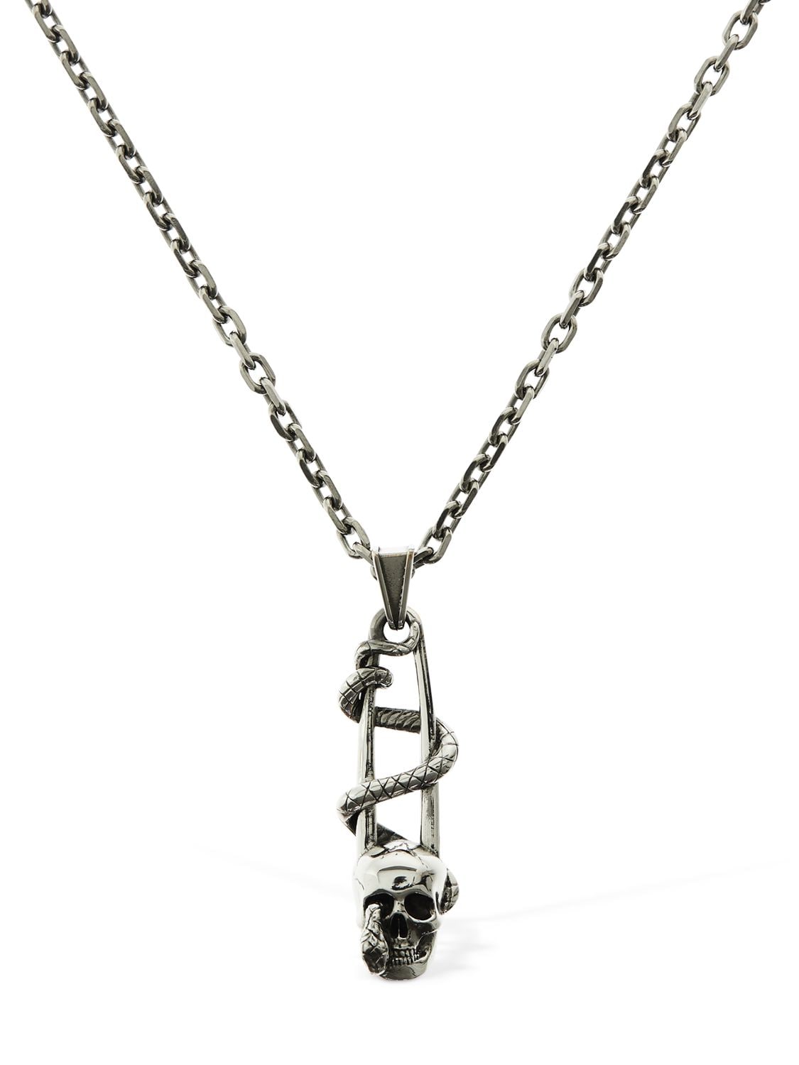 Alexander McQueen - Safety pin & skull long necklace - Silver ...