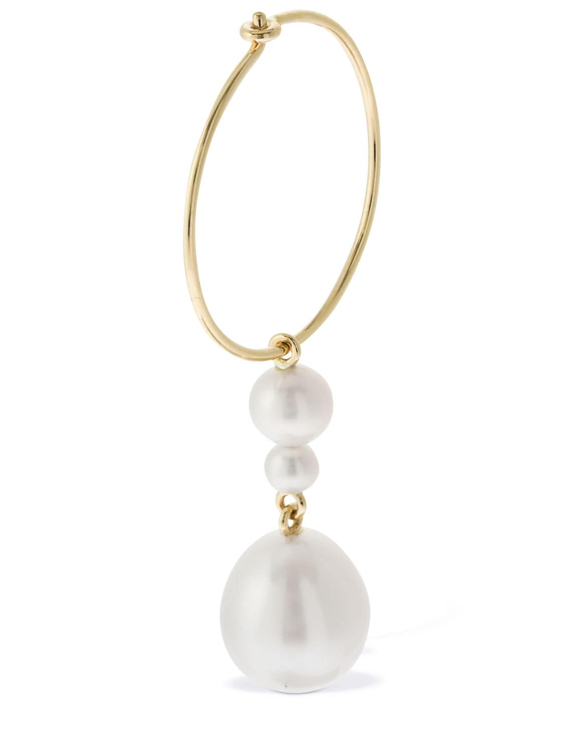 Shop Sophie Bille Brahe 14kt & Pearl L'eau Hoop Mono Earring In Pearl,gold