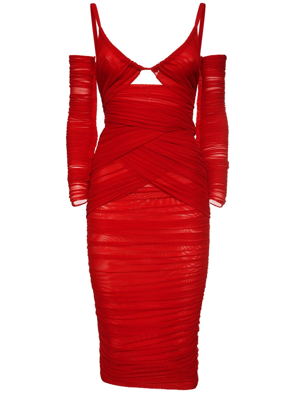 Dolce & Gabbana Stretch Satin Cutout Midi Dress In Red