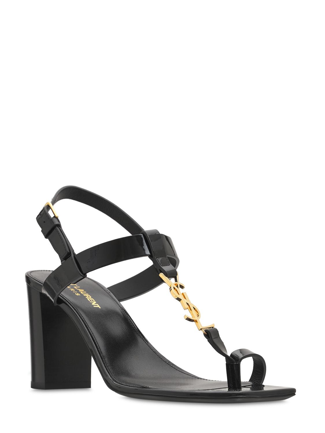 Saint Laurent Cassandra Logo Embellished Leather Sandals In Black Modesens