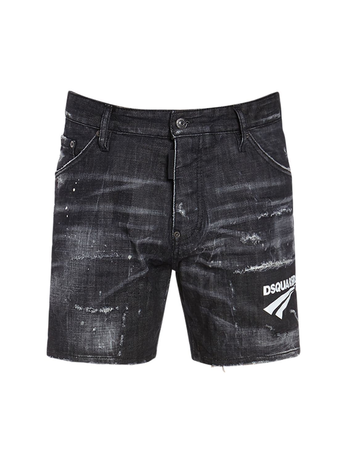 Dsquared2 26.5cm Dan Commando Cotton Denim Shorts In Black