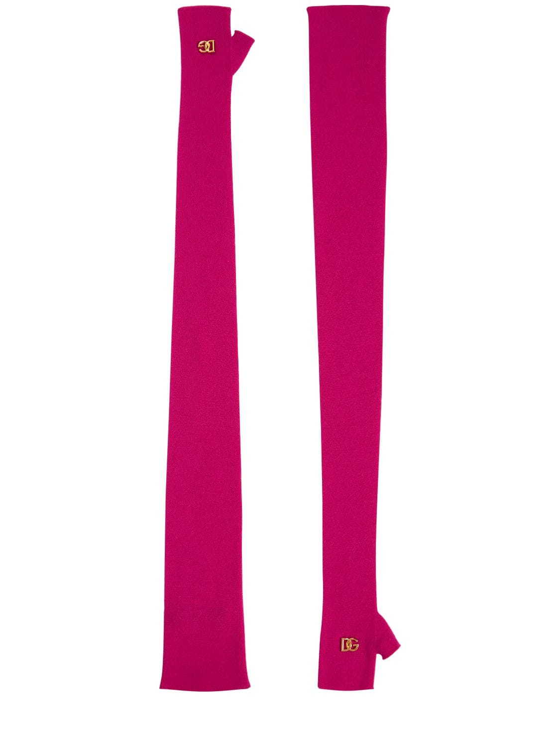 Dolce & Gabbana Logo羊毛露指手套 In Shocking Pink