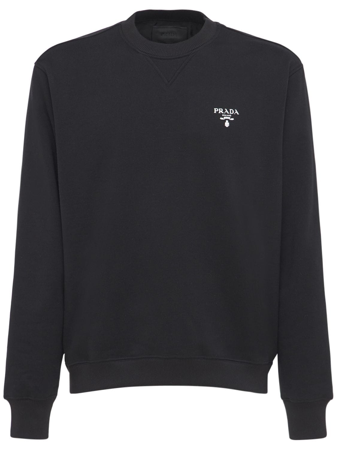 Prada Logo Print Cotton Sweatshirt In Black