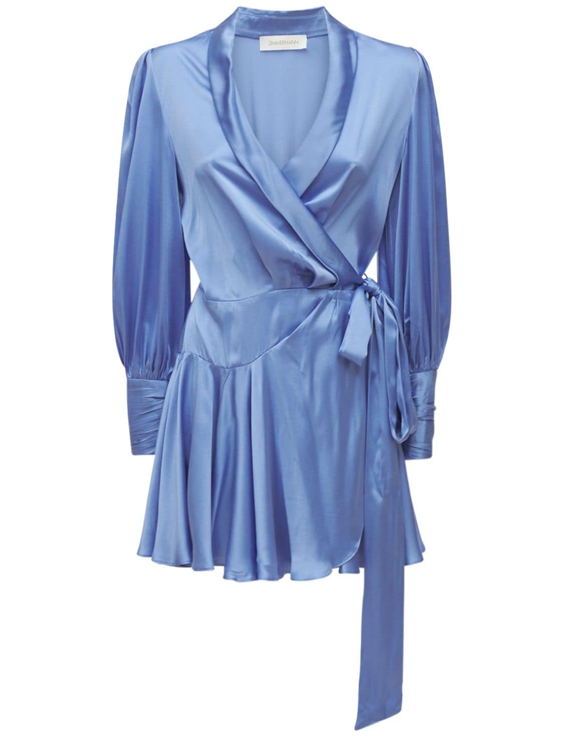 Zimmermann Silk Wrap Mini Dress In Light Blue