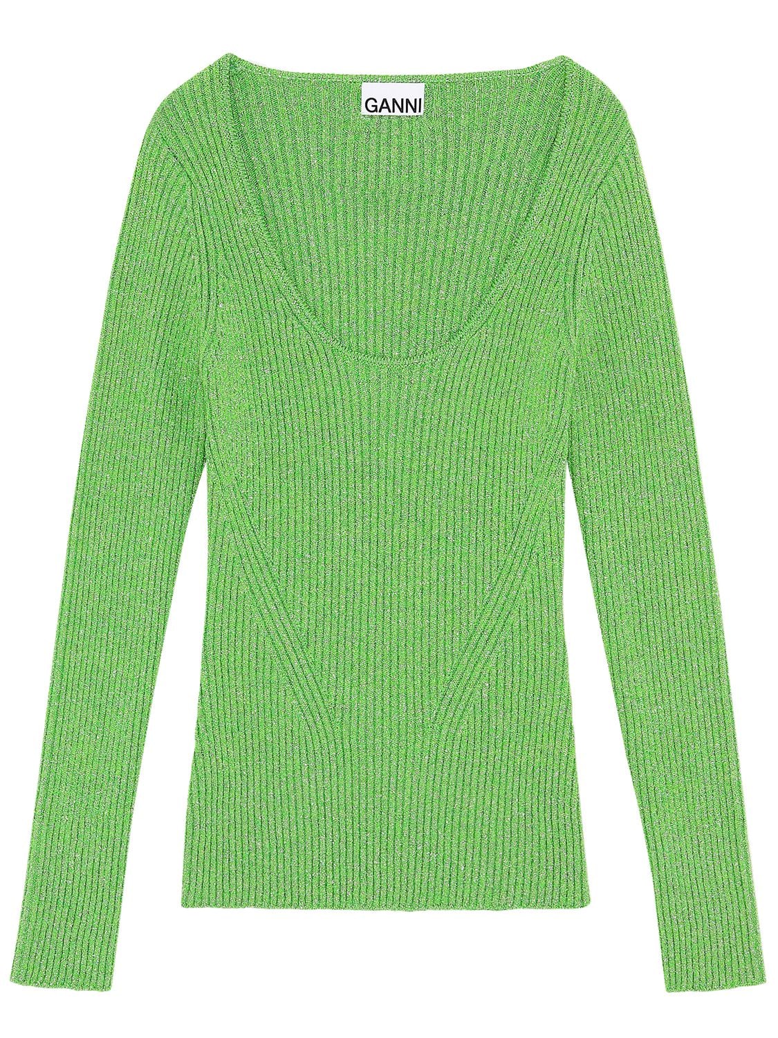 GANNI GLITTER VISCOSE BLEND RIB KNIT TOP,74IGFD041-NZGZ0