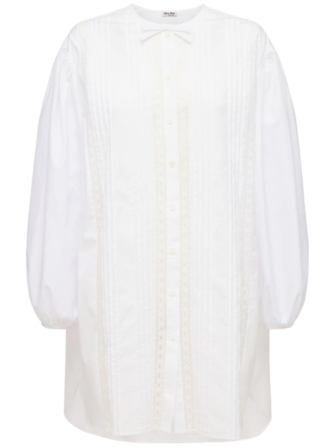 Miu Miu Cotton Poplin Long Shirt Dress In Ivory