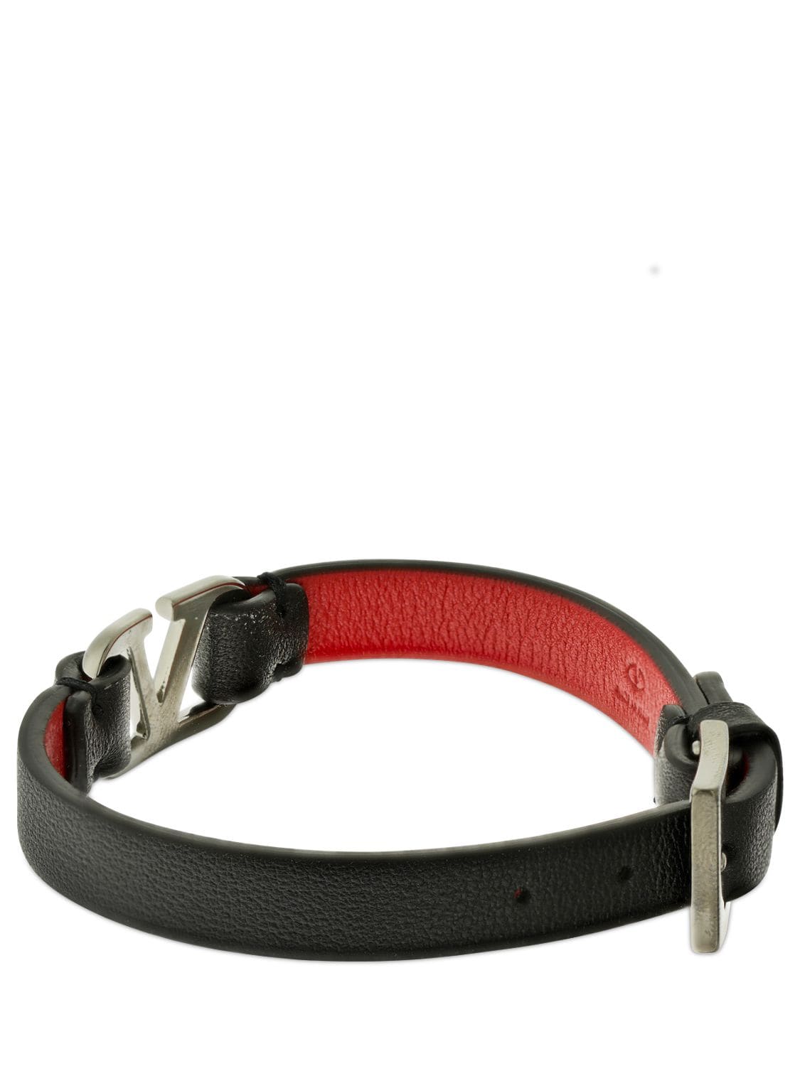 Shop Valentino V Logo Bicolor Leather Belt Bracelet In Black,red