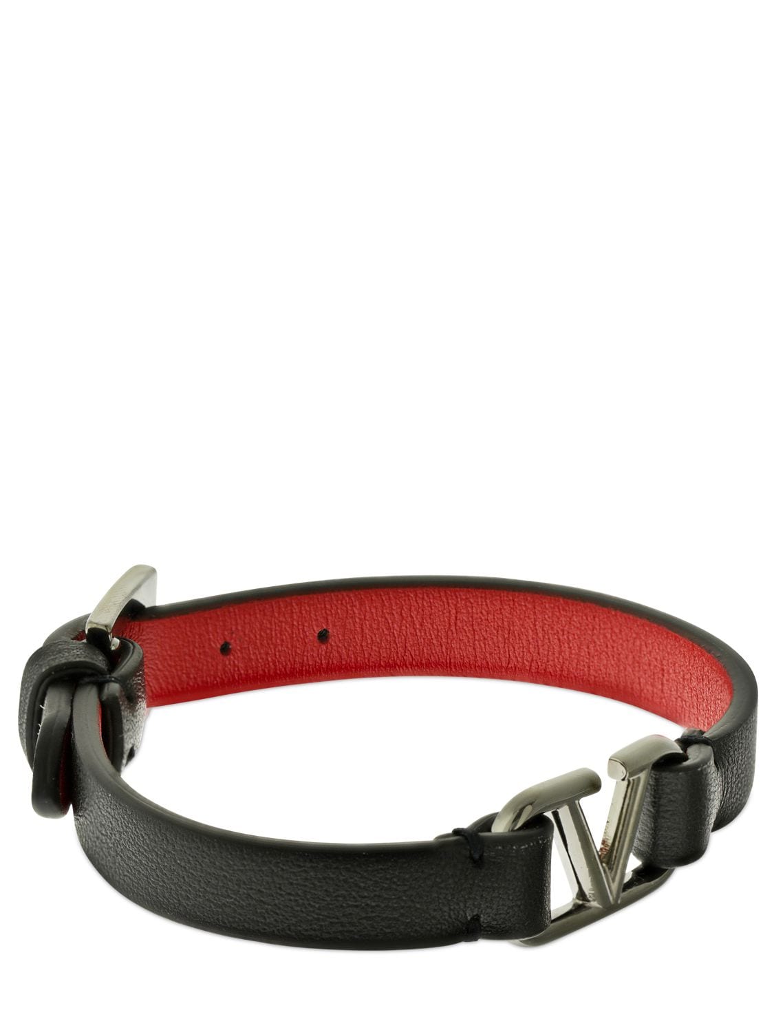 Shop Valentino V Logo Bicolor Leather Belt Bracelet In Black,red