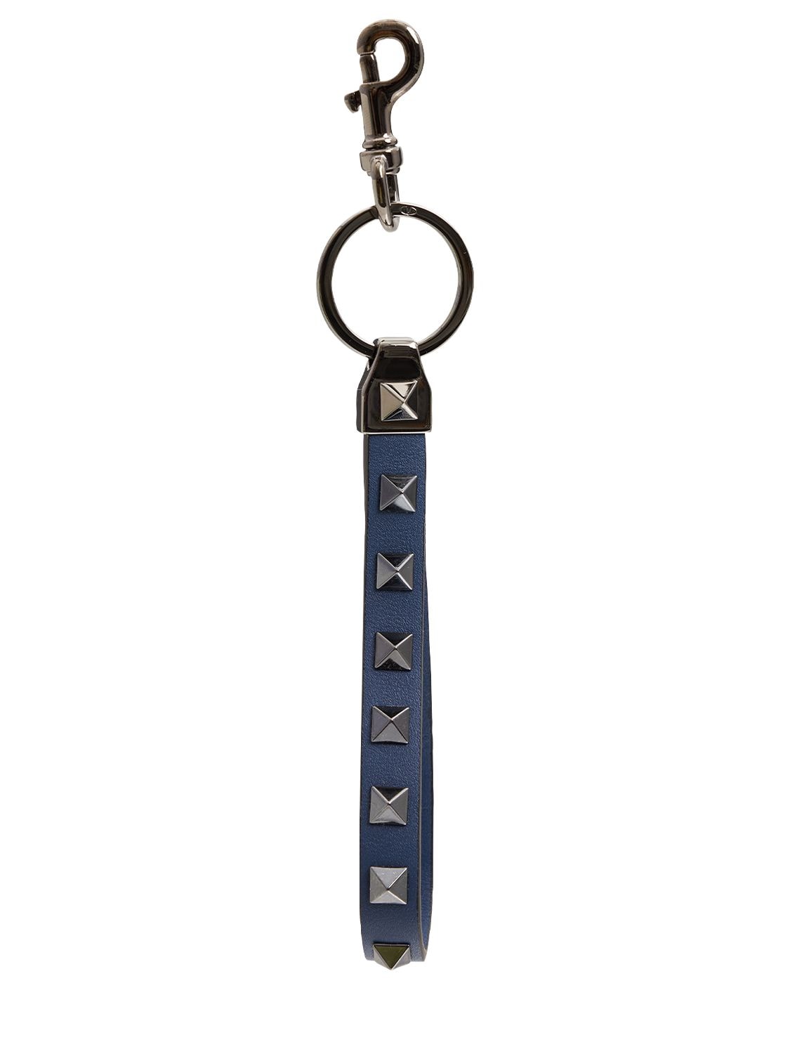 Valentino Rockstud & Leather Key Holder In Blue
