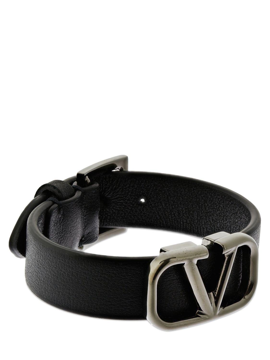 Shop Valentino V Logo Leather Belt Bracelet In Black