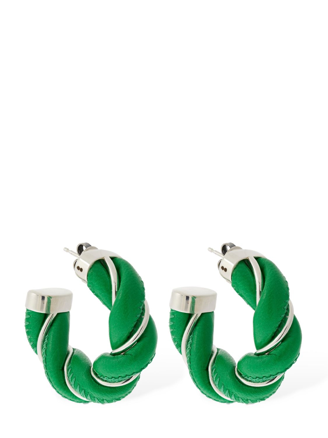 Bottega Veneta Wrinkled Leather Hoop Earrings In Parakeet,silver | ModeSens