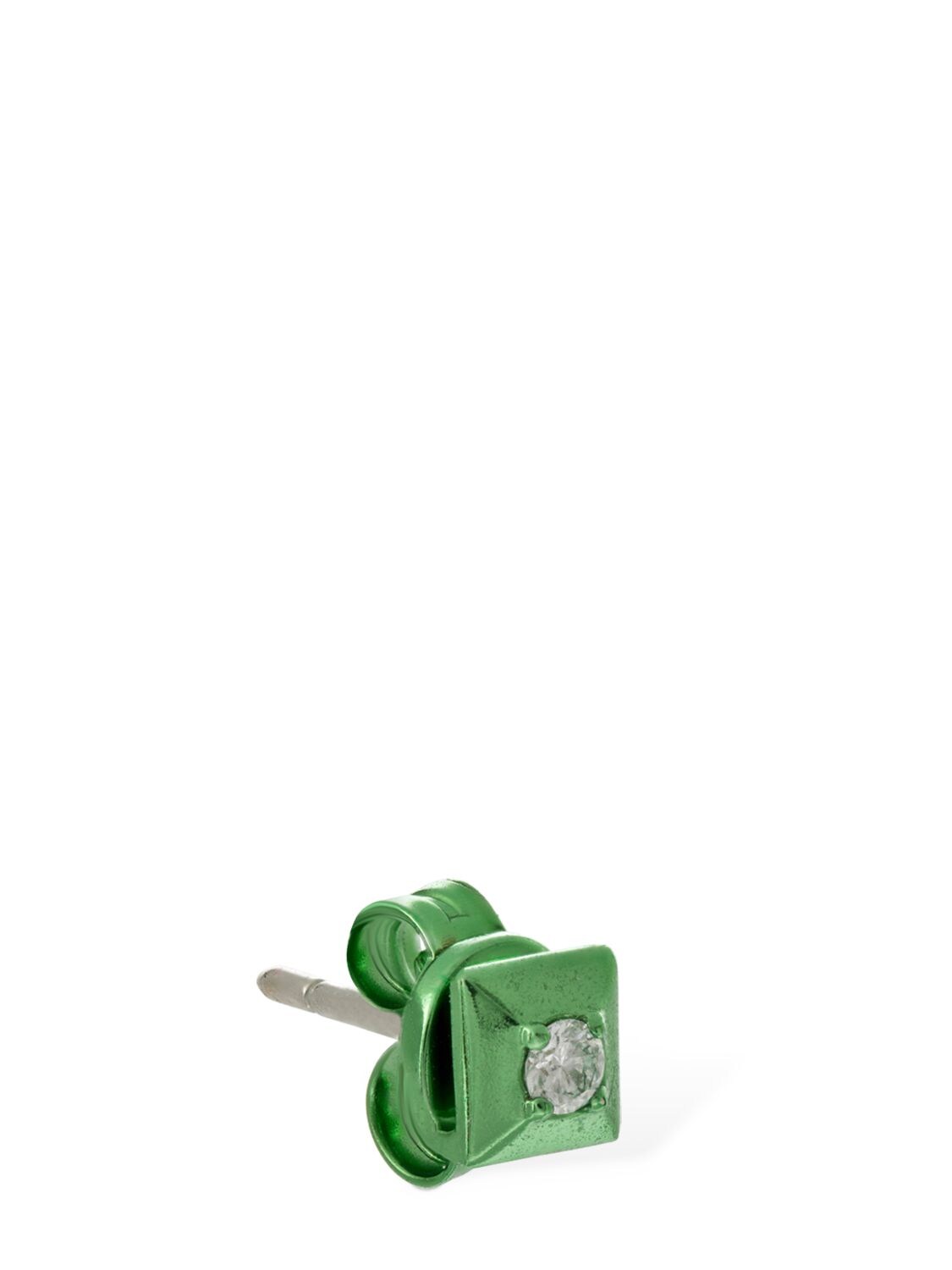 Shop Eéra Mini 18kt Gold Stud Mono Earring In Green,crystal