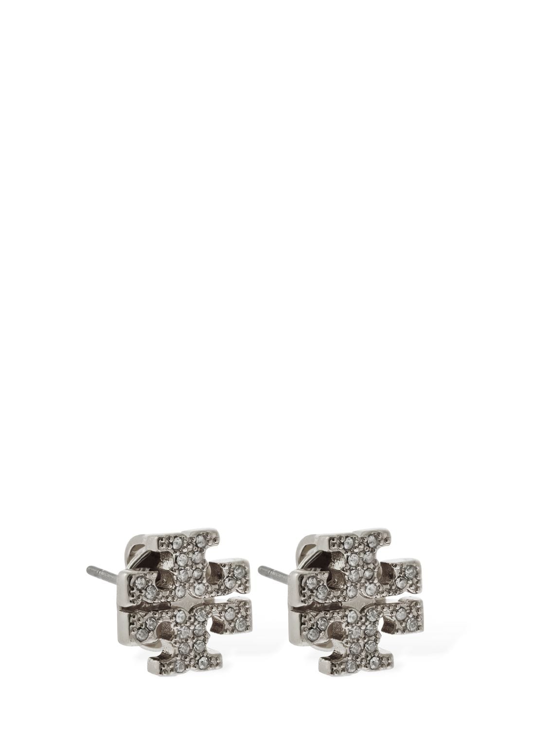 Shop Tory Burch Kira Pavé Small Stud Earrings In Silver