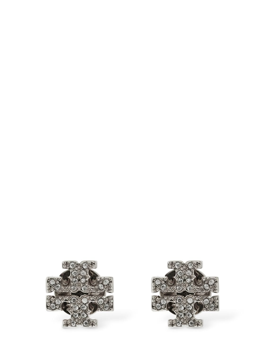 Shop Tory Burch Kira Pavé Small Stud Earrings In Silver