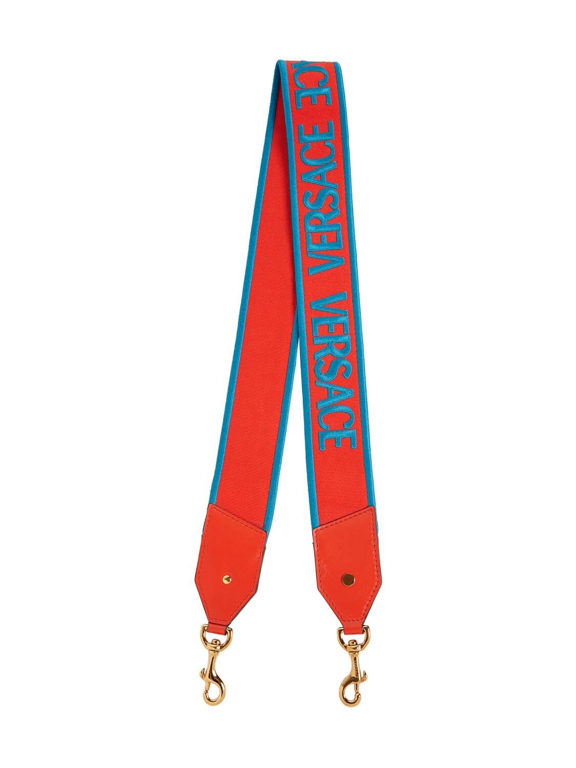Versace Logo Webbing Shoulder Strap In Red,blue