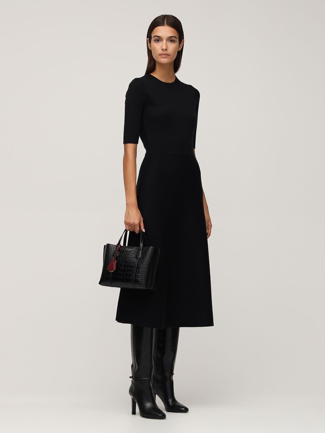 Shop Gabriela Hearst Seymore Wool Blend Knit Midi Dress In Black