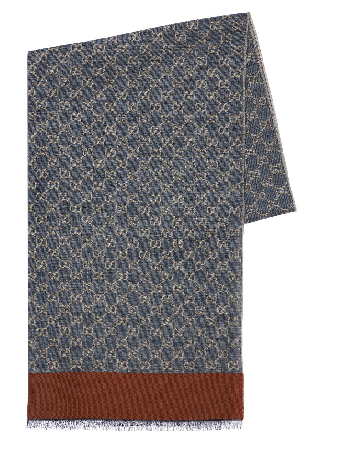 Gucci Gg Cotton Jacquard Stole In Navy,ivory | ModeSens