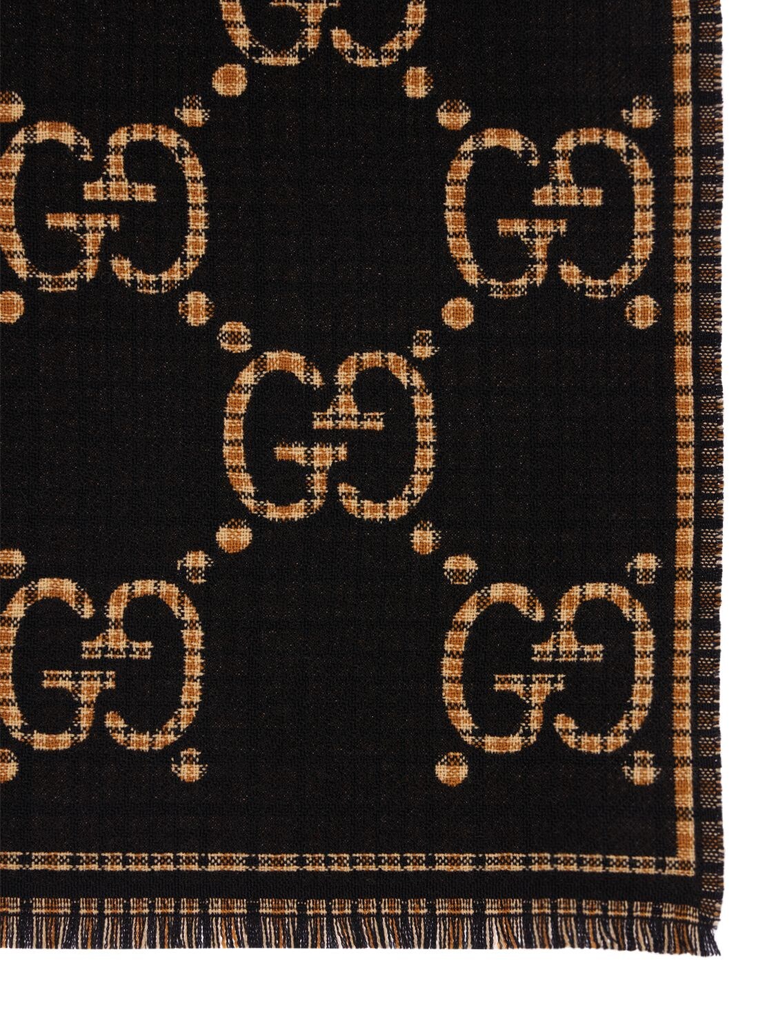 Shop Gucci Gg & Plaid Wool Jacquard Scarf In Black,beige