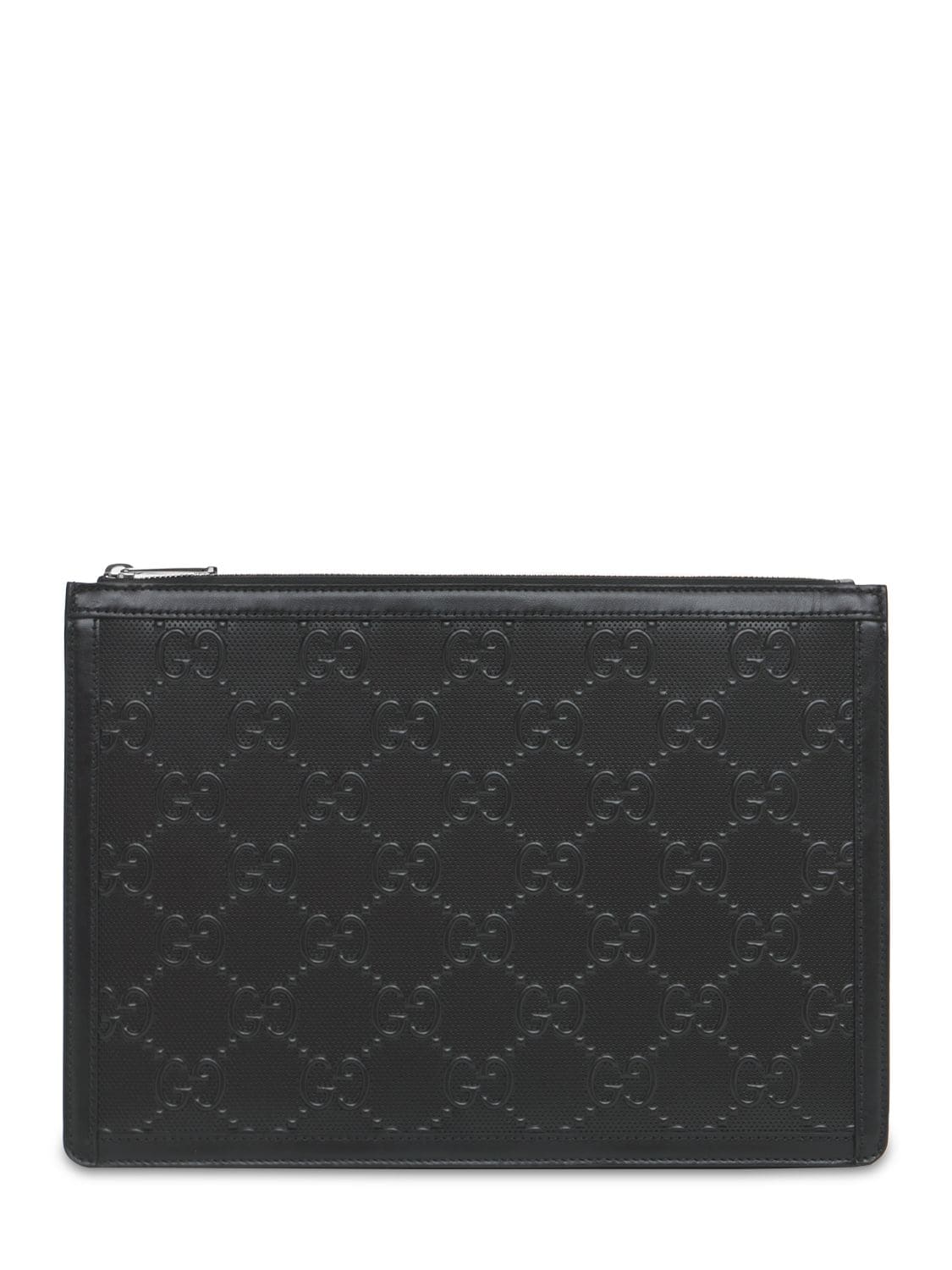 Gg Embossed Leather Pouch