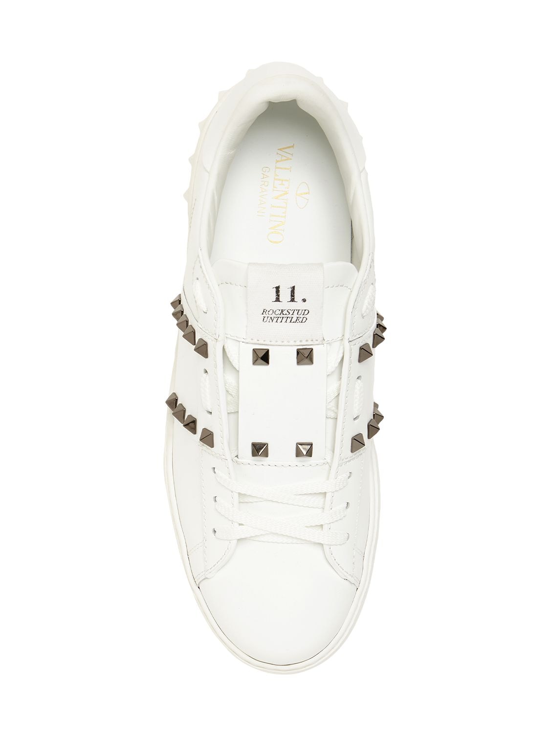 Shop Valentino Open Rutenio Studs Leather Sneakers In White