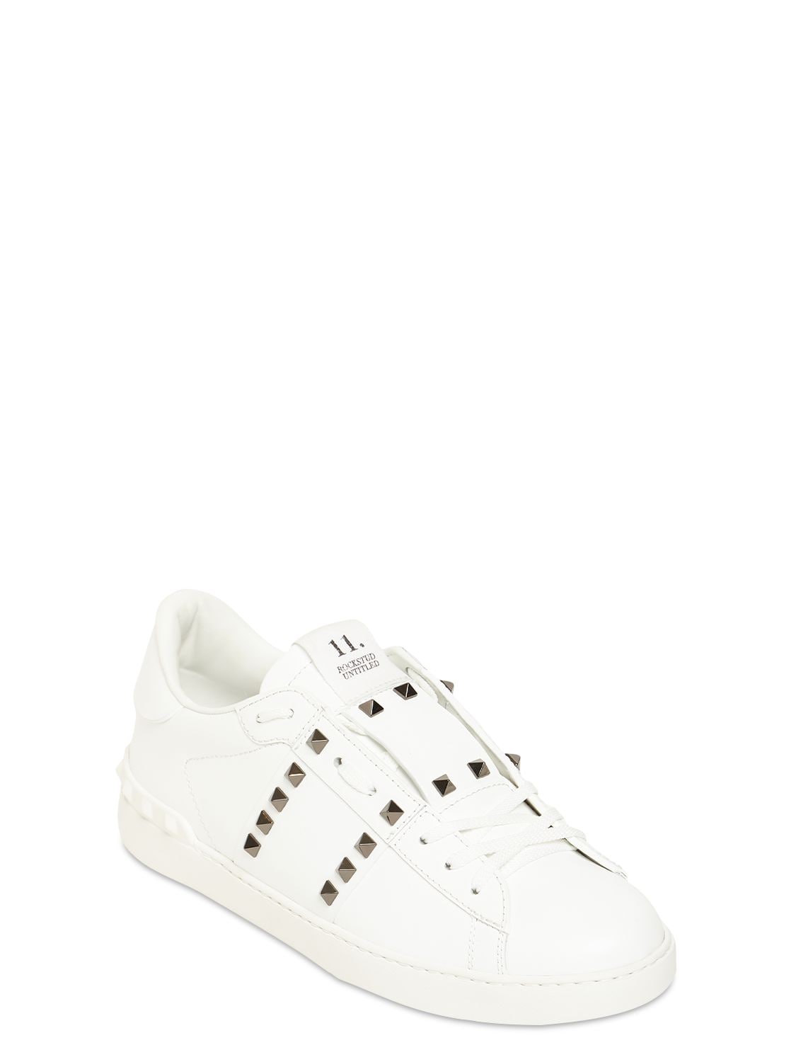 Shop Valentino Open Rutenio Studs Leather Sneakers In White