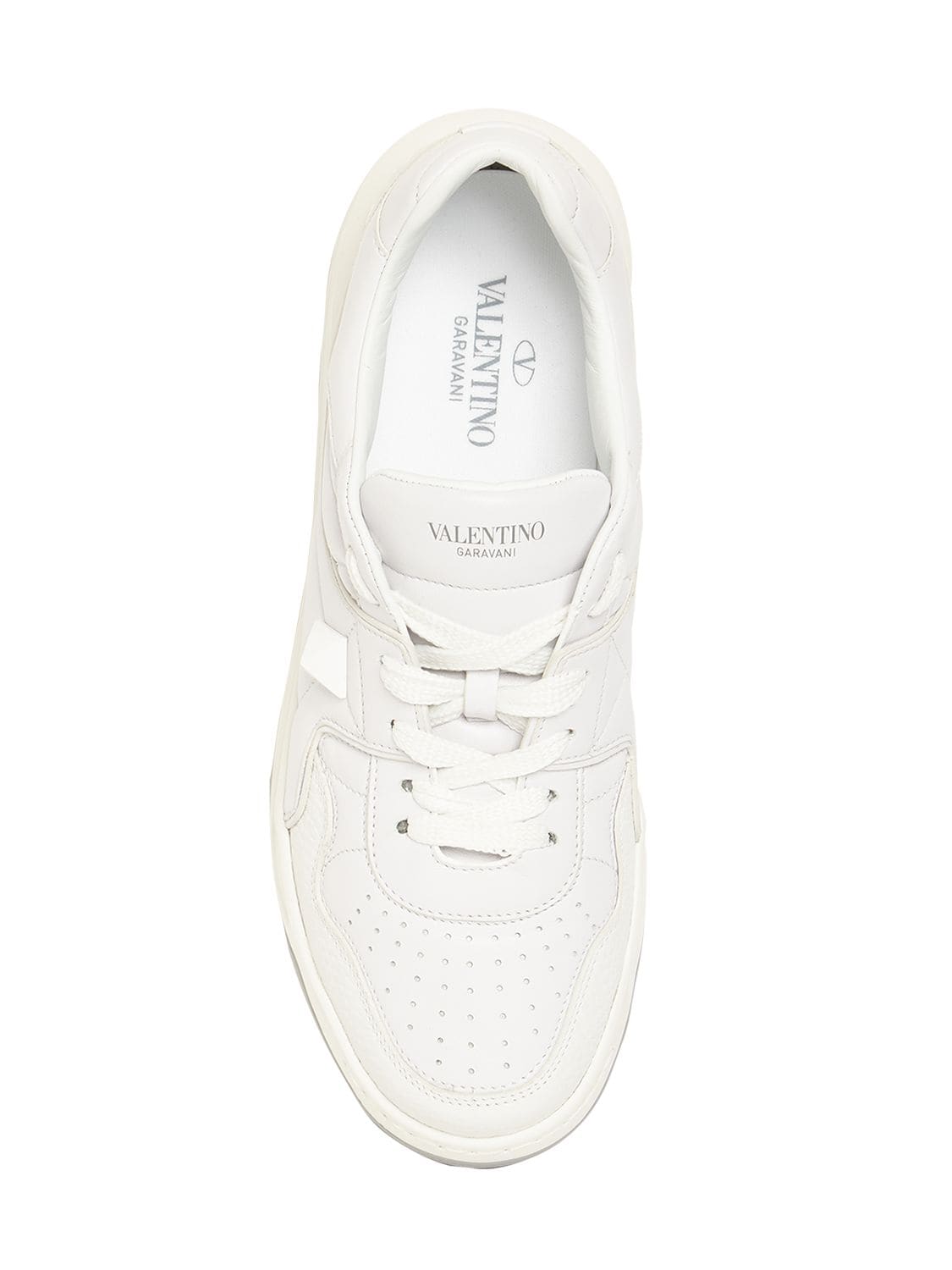 Shop Valentino Mid-top Leather Sneakers W/studs In White