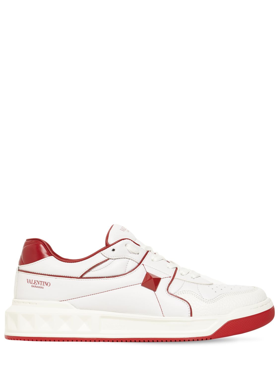 Shop Valentino Mid-top Leather Sneakers In White,red