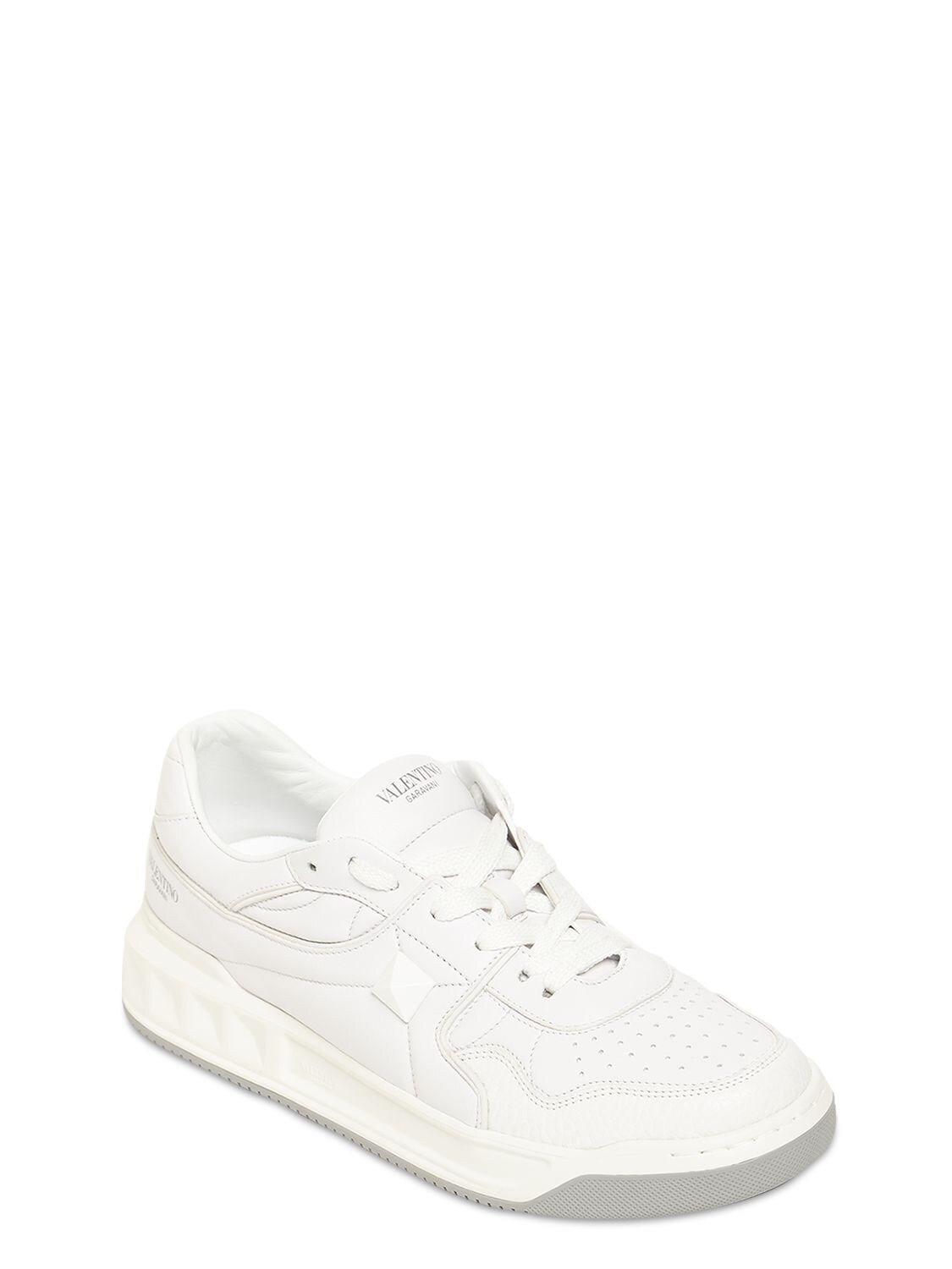 Shop Valentino Mid-top Leather Sneakers In White