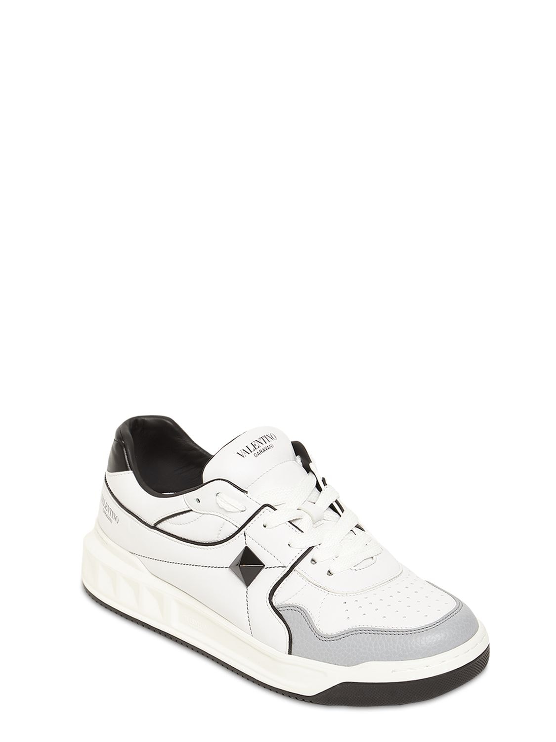 Shop Valentino Mid-top Leather Sneakers In White,black