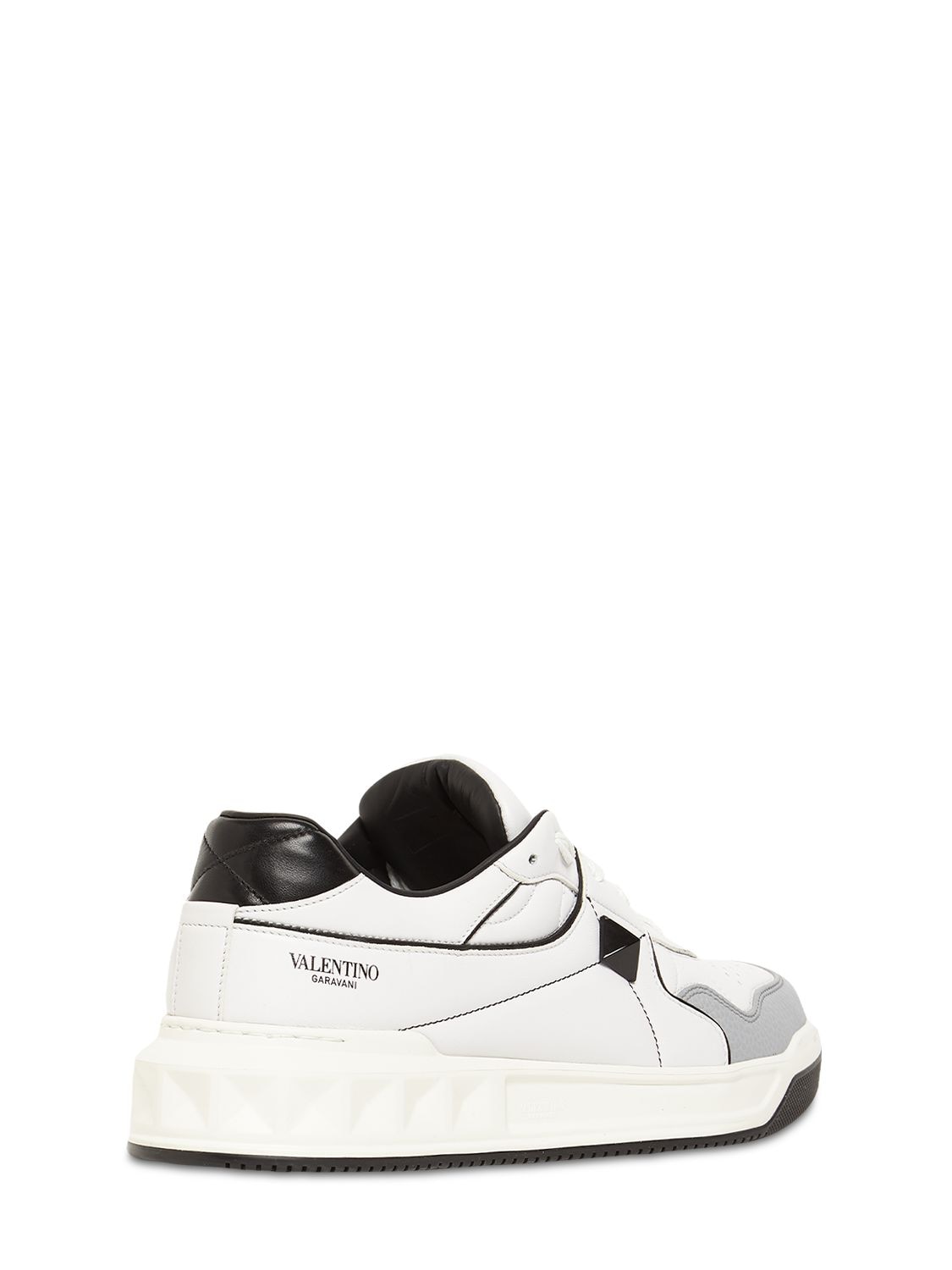 Shop Valentino Mid-top Leather Sneakers In White,black