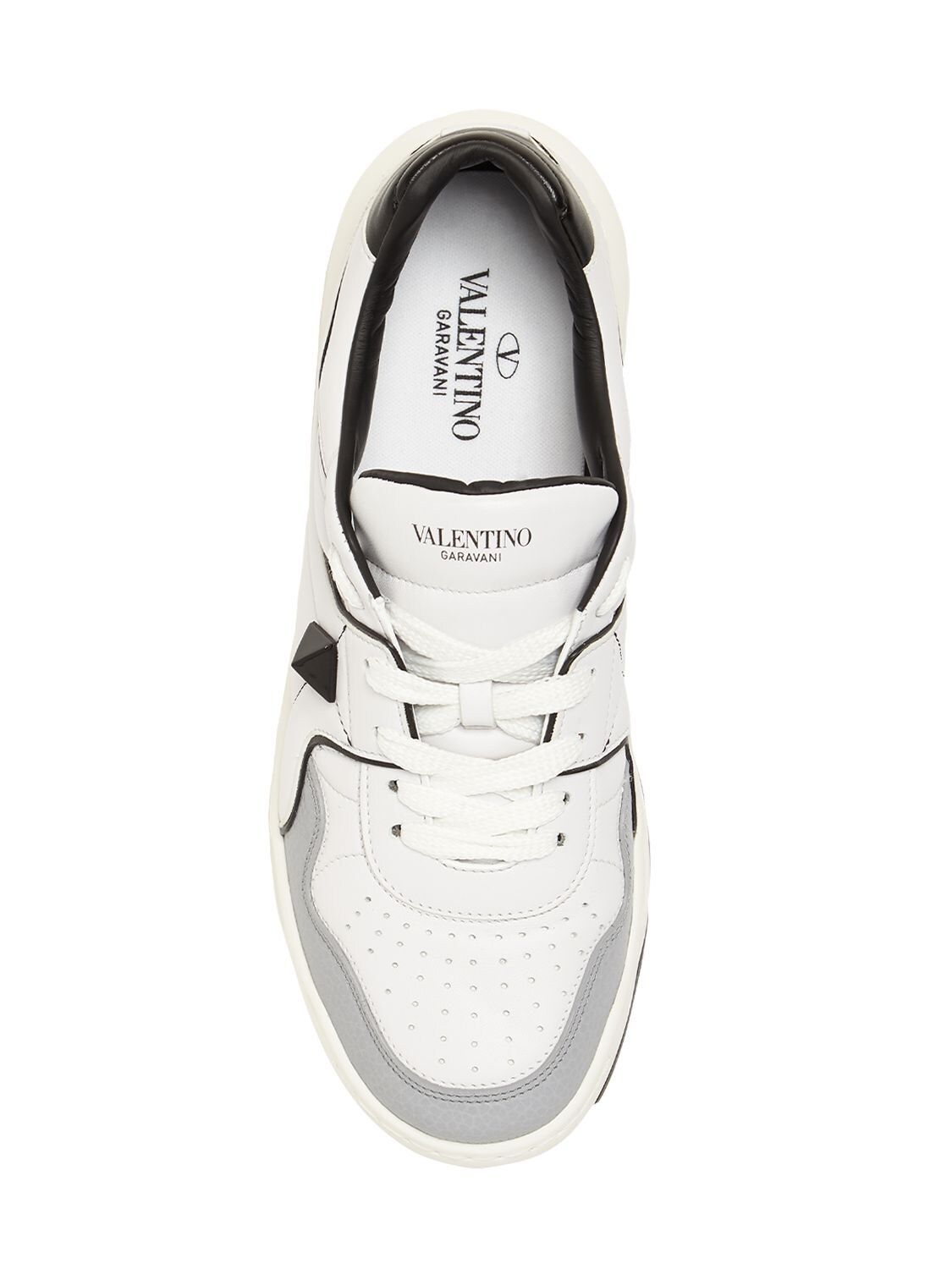 Shop Valentino Mid-top Leather Sneakers W/studs In White,black