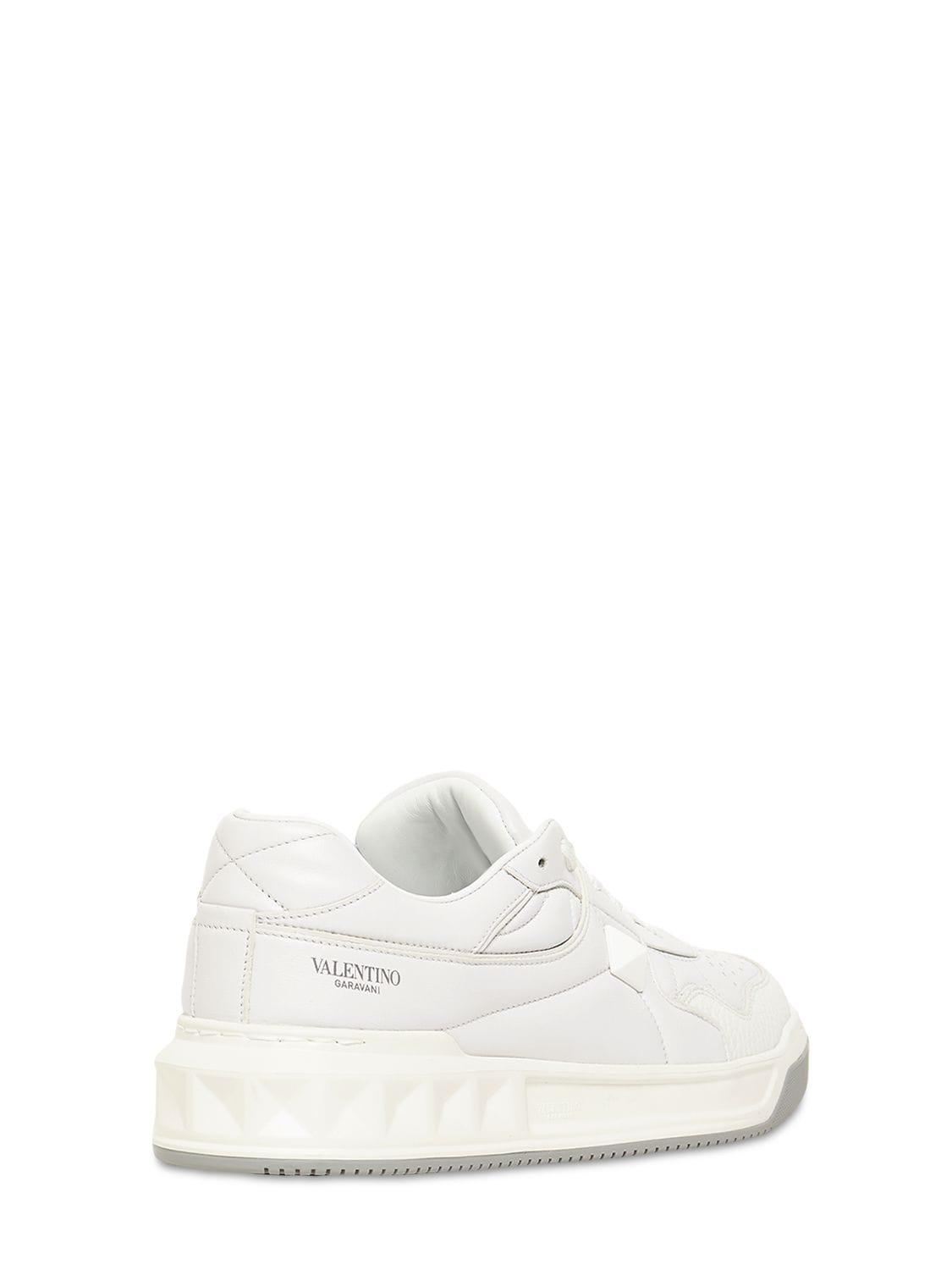 Shop Valentino Mid-top Leather Sneakers W/studs In White