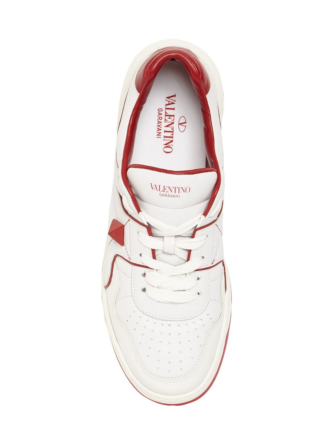 Shop Valentino Mid-top Leather Sneakers In White,red