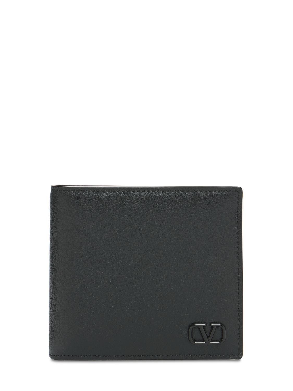 Valentino Garavani Metal Logo Leather Billfold Wallet In Black