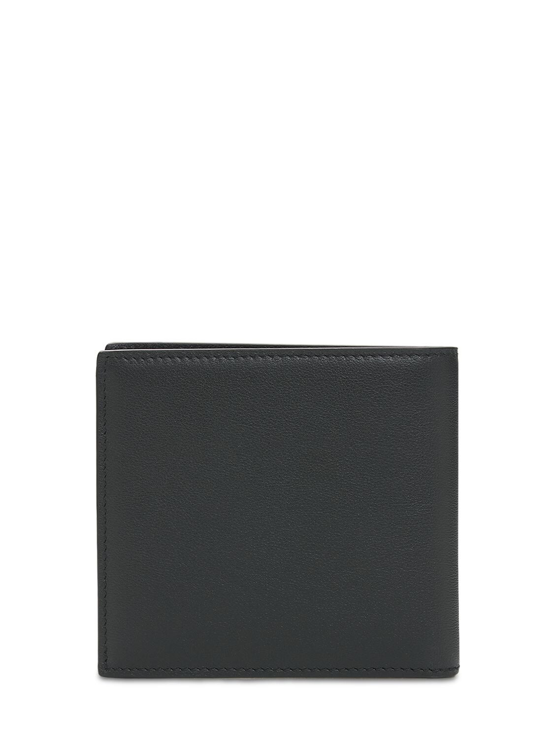 Shop Valentino Metal Logo Leather Billfold Wallet In Black