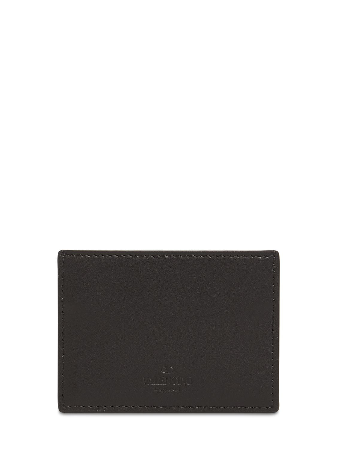 Shop Valentino Vltn Leather Card Holder In Black