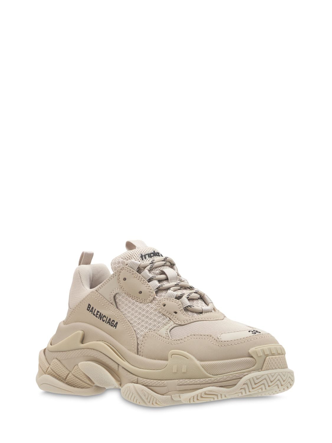 Shop Balenciaga 60mm Triple S Faux Leather Sneakers In 베이지